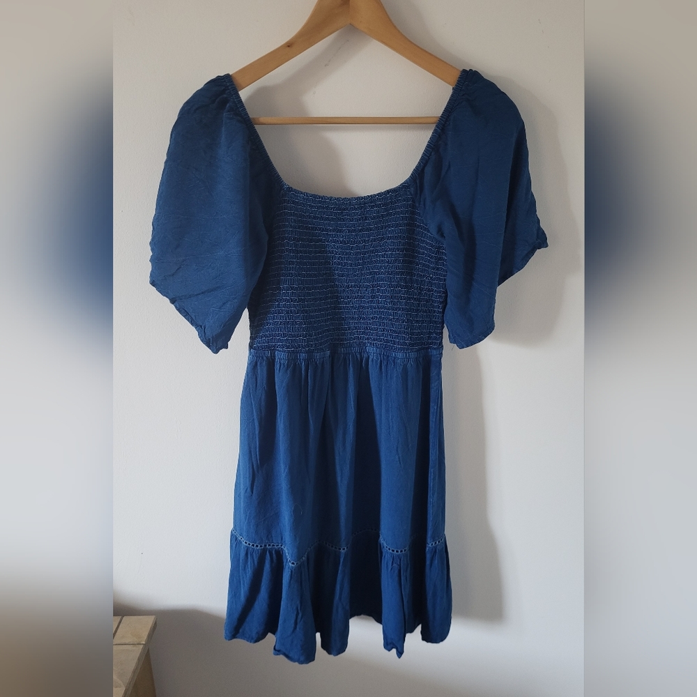 ⭐️ New Listing ⭐️ Natura Shirred Mini Dress with Bow in Blue - Picture 13 of 15